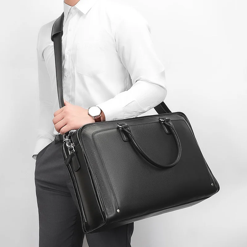 

Business Bag Leather men's briefcase 17" 15.6 inch luxury designer handbag man extra large capacity computer bag Crossbody bag