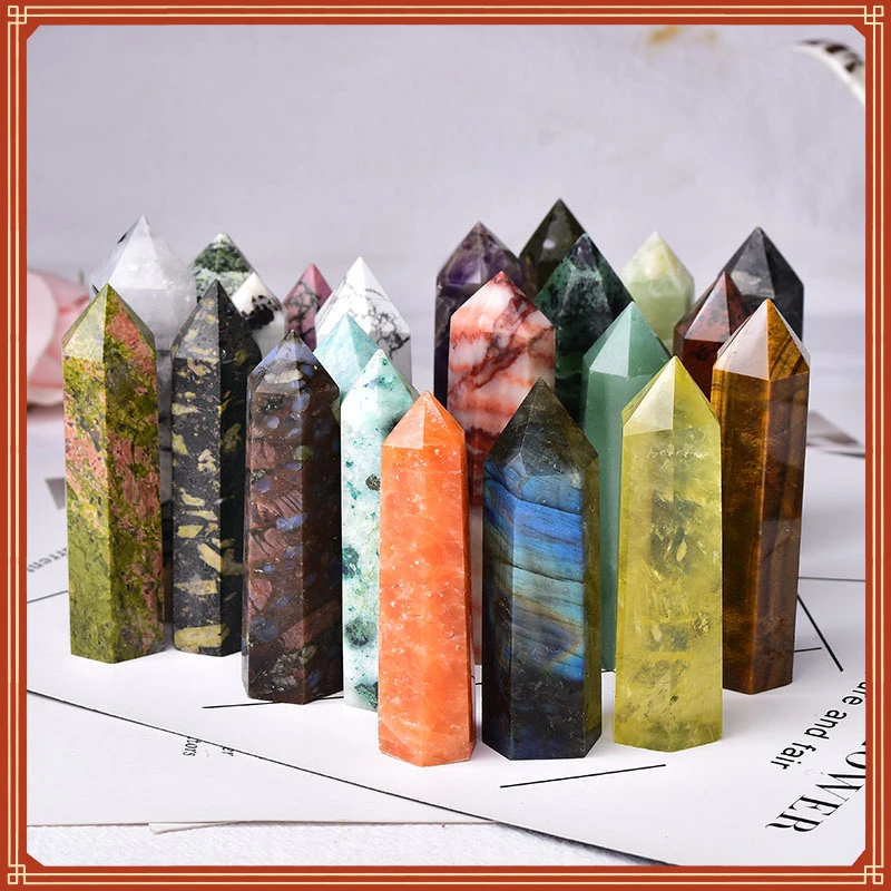 

New in Natural Stones Crystal Point 36 Color Tower Amethyst Rose Quartz Healing Stone Energy Ore Mineral Obelisk Home Ornaments