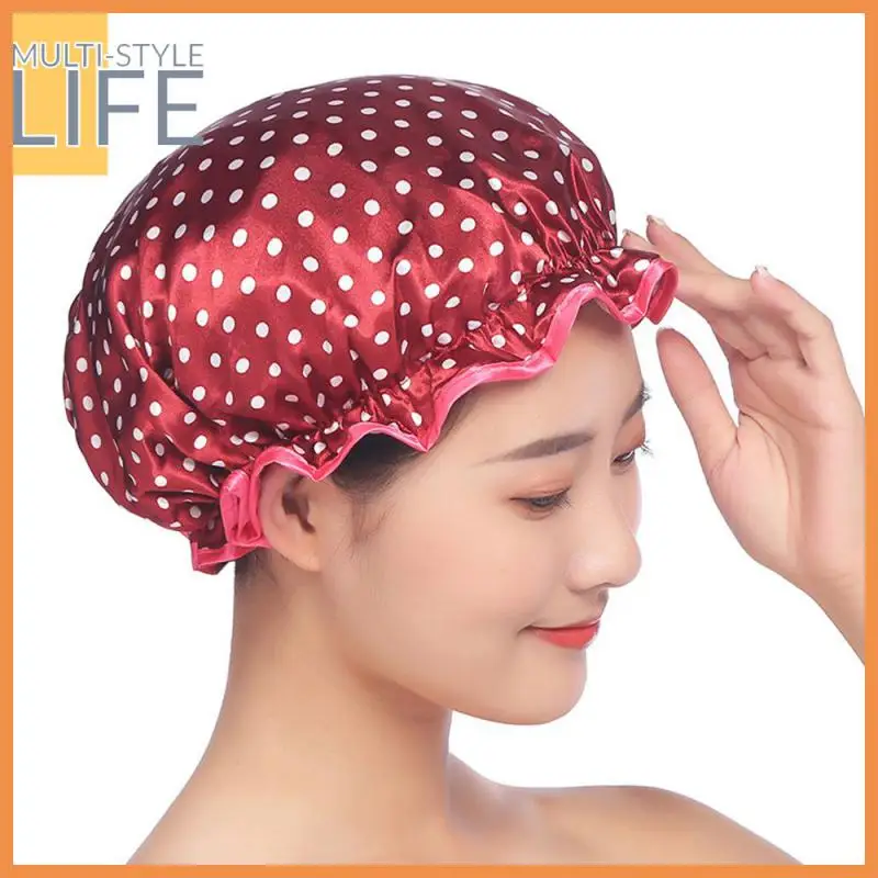 

Elastic And Tight Design With A Flexible Head Bathroom Shower Waterproof Cap Korean Version Double Layered Dice Dust Prevention