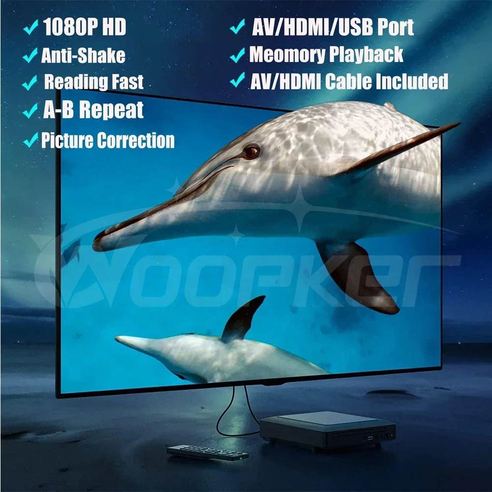 Фото Мини-DVD-плеер Woopker M218 с HD и RCA-кабелем 1080P PAL/NTSC USB 2.0 Портативный CD-плеер для дома, путешествий, бесплатный универсальный №2
