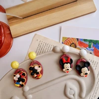 disney mickey mouse resin earrings kawaii fashion jewelry minnie colorful oval earrings disney jewelry girl accessories gifts