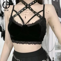 sexy backless cropped top sexy backless y2k mall goth pentagram print black camis harajuku straps spaghetti cross tops