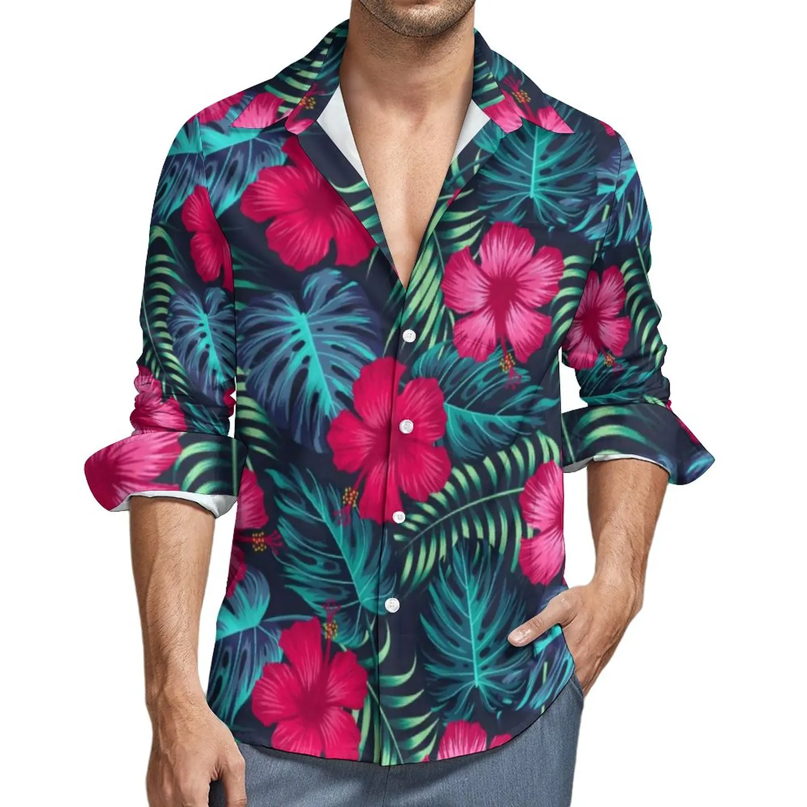 

Рубашка с тропическими пальмовыми листьями, повседневные рубашки с цветочным принтом, весенние эстетические графические блузки, крутые То...