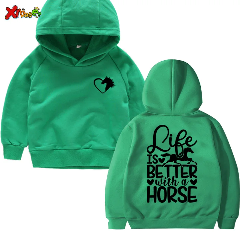 

Толстовка для мальчиков, детская одежда с капюшоном, футболка с надписью «Just A Girl Who Love Horse», толстовки для девочек, 2022, крутая одежда для малыш...