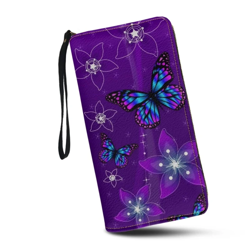 Belidome Purple Butterfly Floral Wristlet Clutch Cell Phone Wallet for Women PU Leather Card Holder Multi Card Organizer Wallets