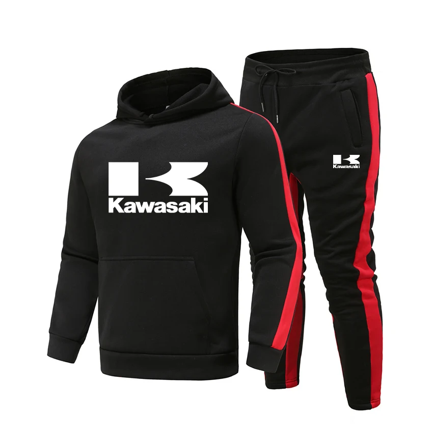 

Fall/Winter 2022 KAWASAKI Print Men's Fashion New 2 Piece Sportswear Men's Hoodie Plus Pants Pullover Hoodie with Rod Set