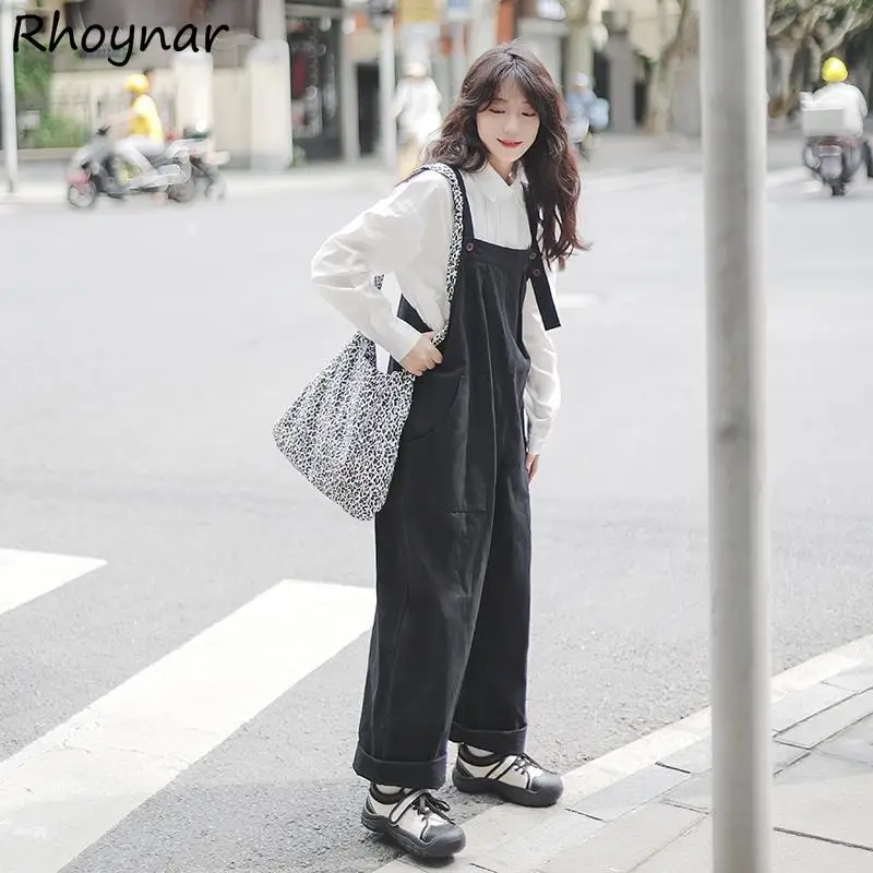 Женские комбинезоны мешковатые с высокой талией винтажная корейская уличная