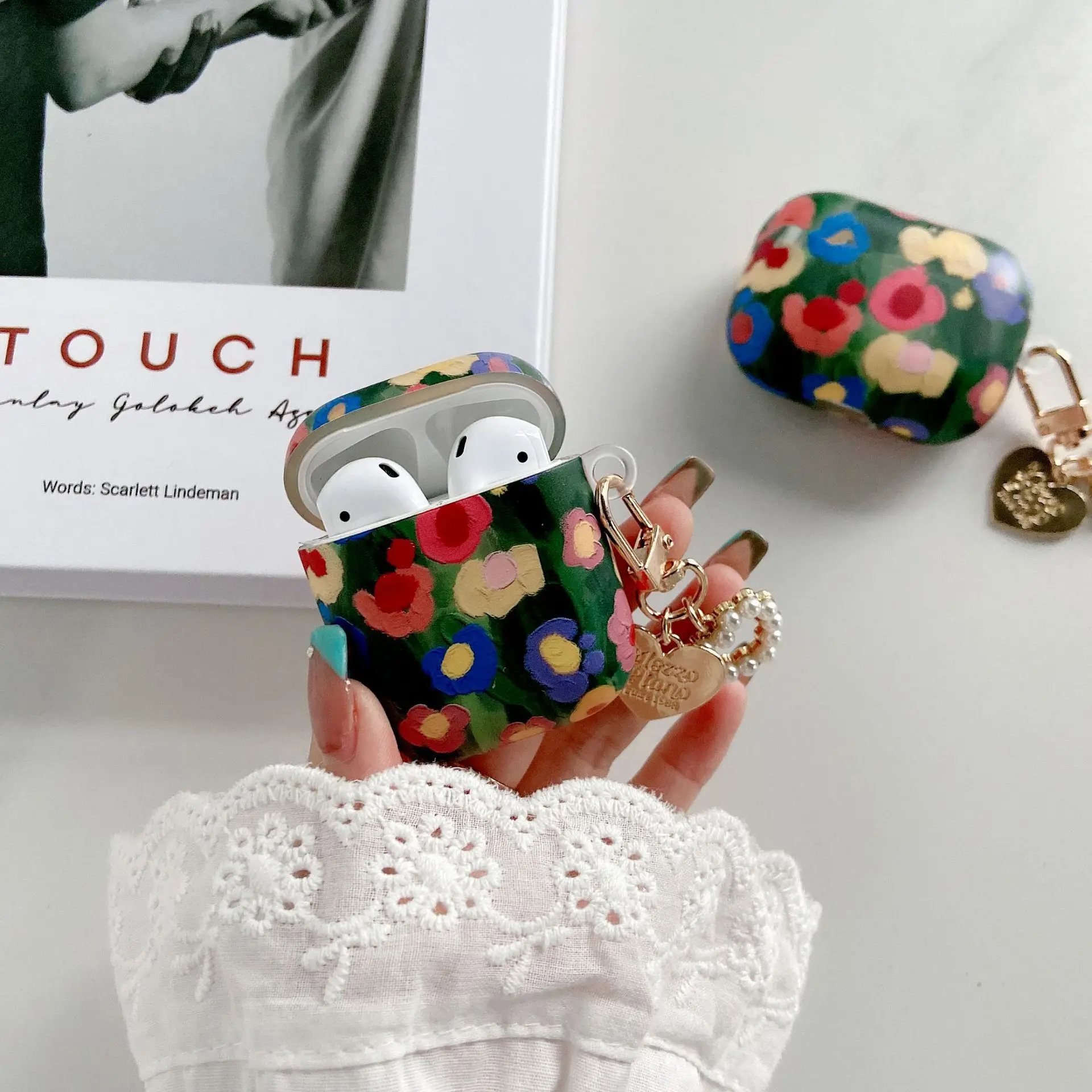 

INS Dark Flower Earphone Case For Airpods Heart Pendants Wireless Bluetooth Headset Charging Box For Airpods Pro Protect Case