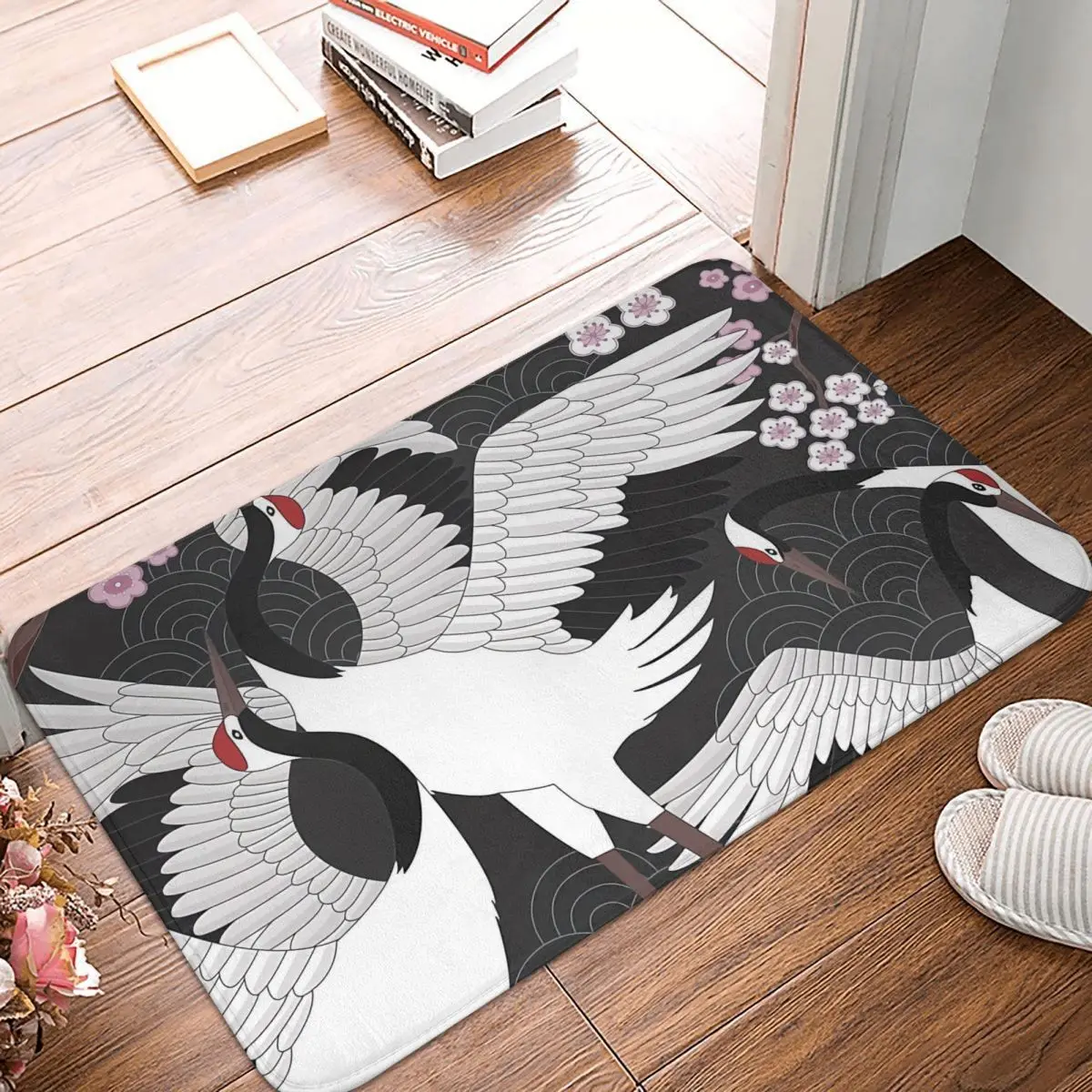 Rot-gekrönt Krane Fliegende Hohe Schwarz Und Weiß Vogel Nicht-slip Fußmatte Japanischen Krane Bad Schlafzimmer Matte Gebet teppich Moderne Decor