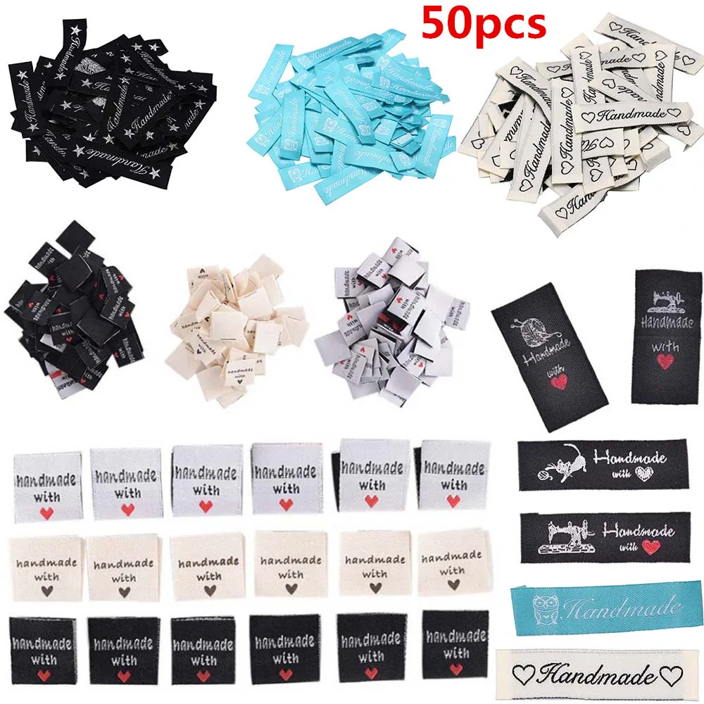 

50pcs DIY Cotton Clothing Labels Handmade Embossed Tags Flag Labels For Garment Sewing Accessories