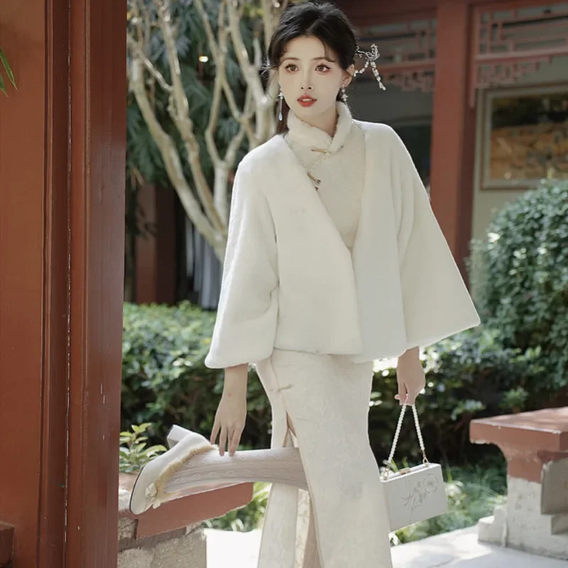 Элегантное винтажное утепленное женское платье Cheongsam с воротником-стойкой на