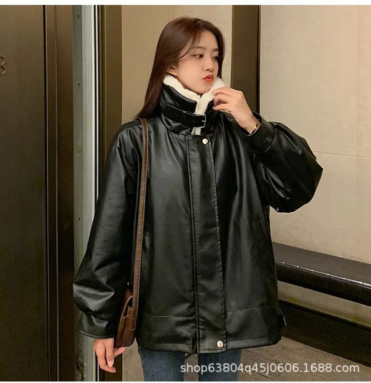 Winter Women's Thick Plush Loose Leather Coat, Fur Integrated Warm Leather Jacket In 2022  Winter Coat Women Korean Style