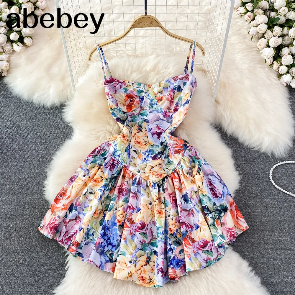 

Retro Print Strap Dress Women Sexy V Neck Sleeveless Backless A-line Party Dress Summer Off Shoulder Beach Long Dress