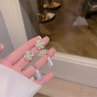 2022 fashion oiled camellia stud earrings for women flowers pearl earrings hundred design wedding engagement jewelry lover gift