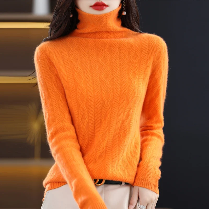 

Autumn and Winter New Women's High Neck Pullover Thickened Pure Wool Sweater Twisted Loose Versatile Knit Undercoat