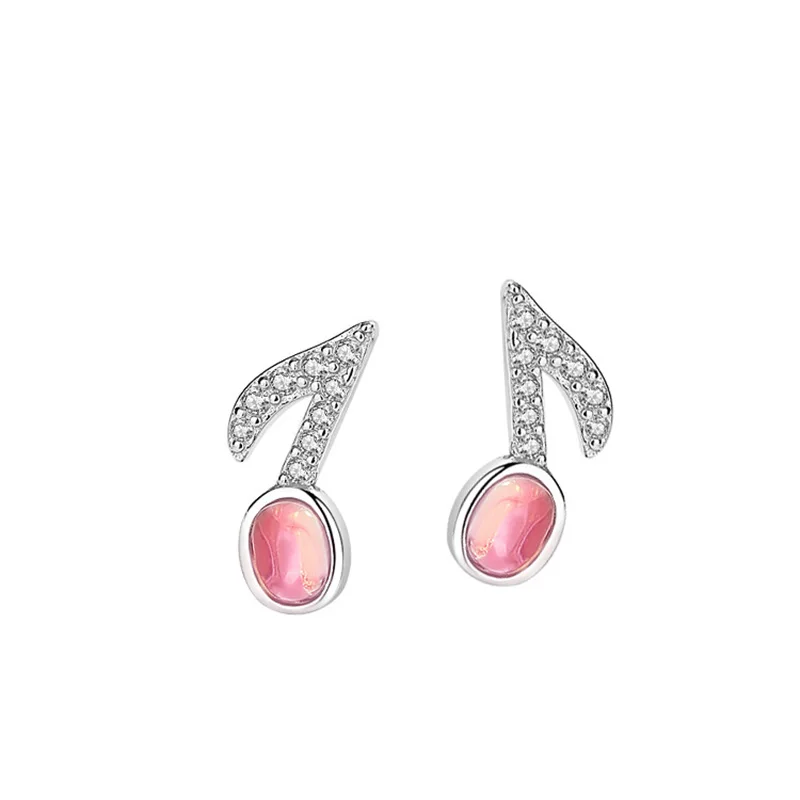 

Authentic 925 Sterling Silver Earring Simple Musical Note Crystal Stud Earring For Women Girl Wedding Party Jewelry Gift