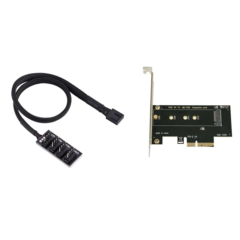 

M.2 Nvme Ssd Ngff To Pcie 3.0 X4/X8/X16 Adapter & PWM Fan Hub, 4-Pin Computer CPU / Power Multiplexer Connector Cable