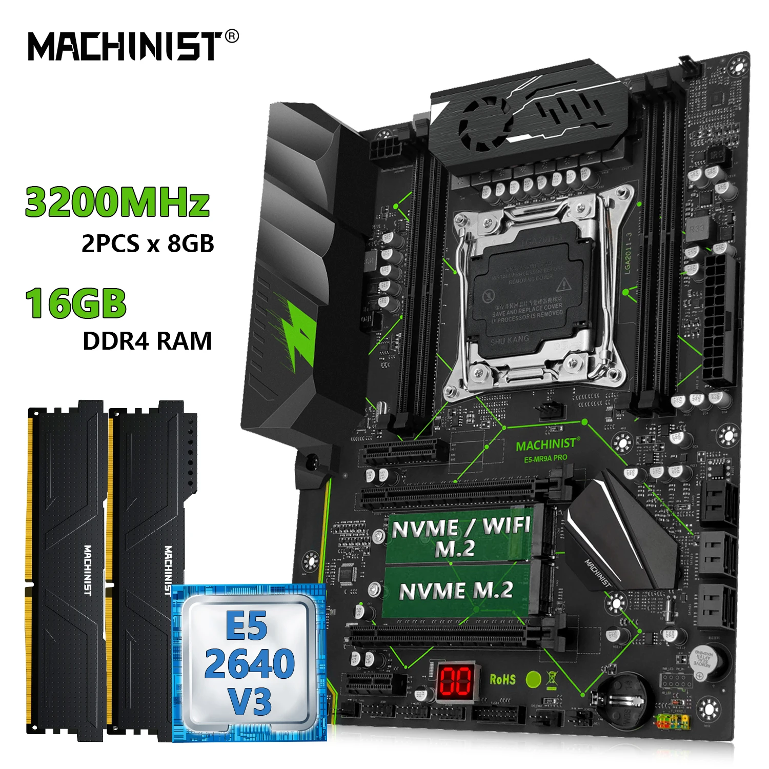 

MACHINIST E5 MR9A PRO LGA 2011-3 Motherboard Set Kit Xeon E5 2640 V3 CPU + DDR4 2PCS x 8GB RAM 3200MHZ Memory combo ATX USB3.0