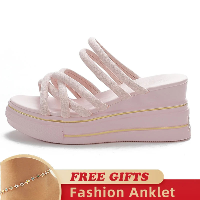 

New Women Sandals Comfy Shoes Fashion 8cm Female Weave Design Summer Platform Wedge High Hidden Heels Ladies Breathable Shoes