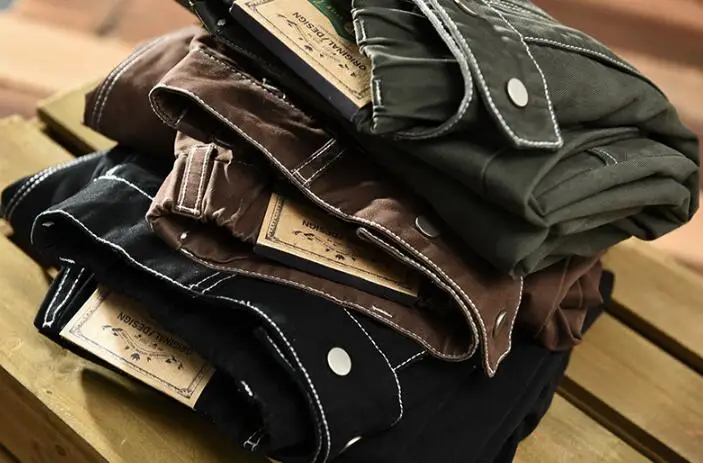 Men Cargo Pants Thick Casual Loose Pants Male Mid Waist Trouser Street Youth Jeans Three Colors