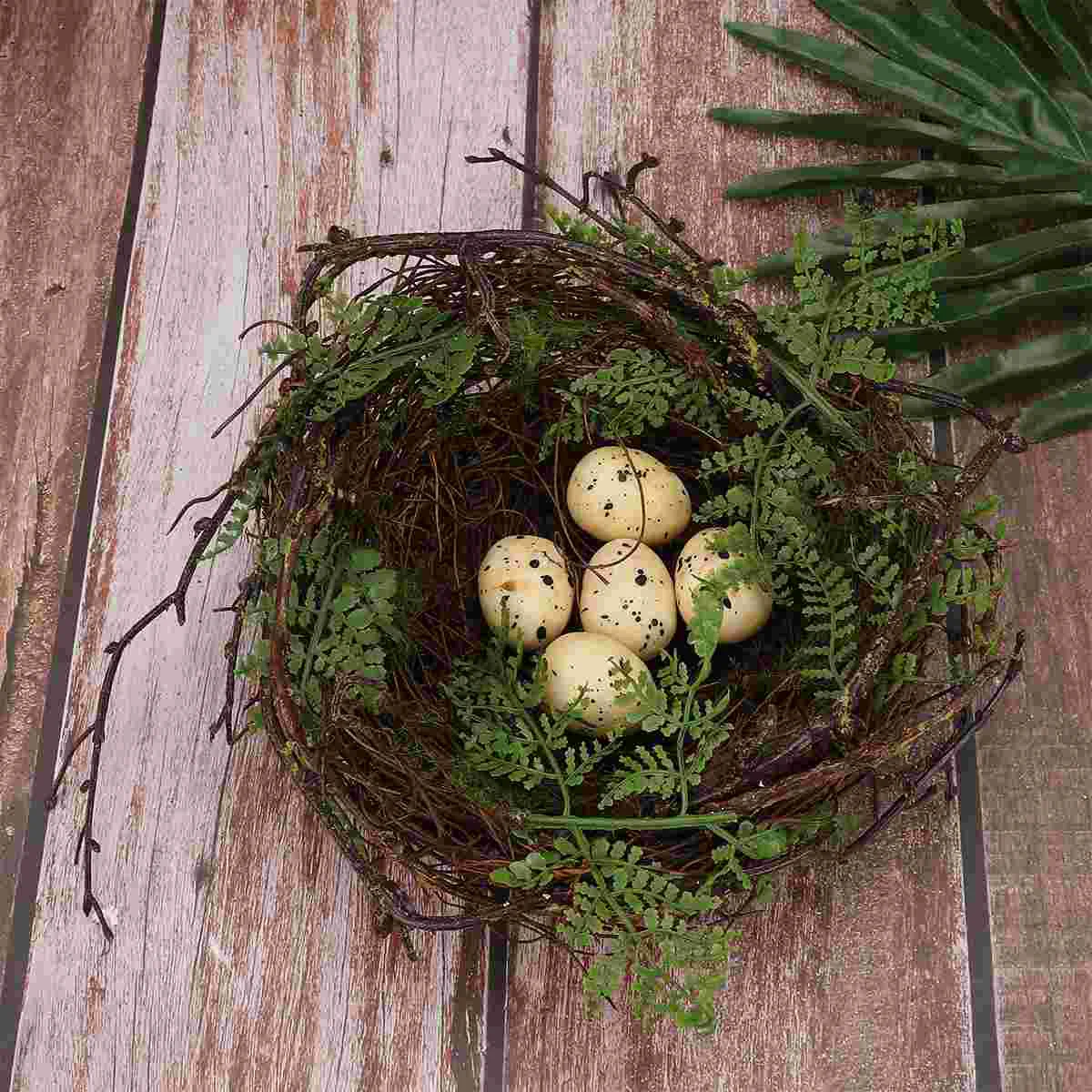 

1 Set 20cm Vine Bird Nest Creative Bird Rattan Nest Ornament Bird Nest Decoration with 5PCS Simulation Eggs for Garden Patio