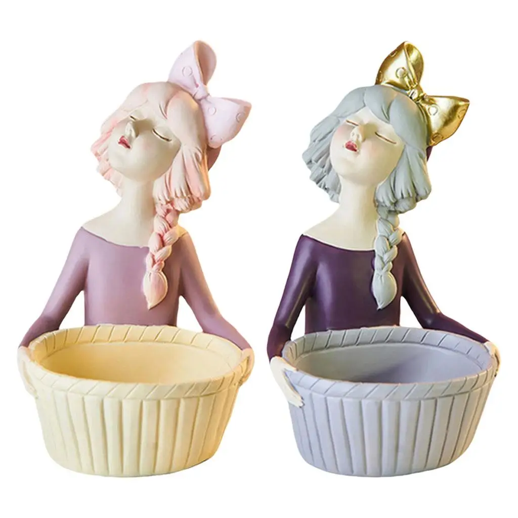 

Girl Sculpture Storage Basket Collectible Statue Home Hallway Cabinet Decor