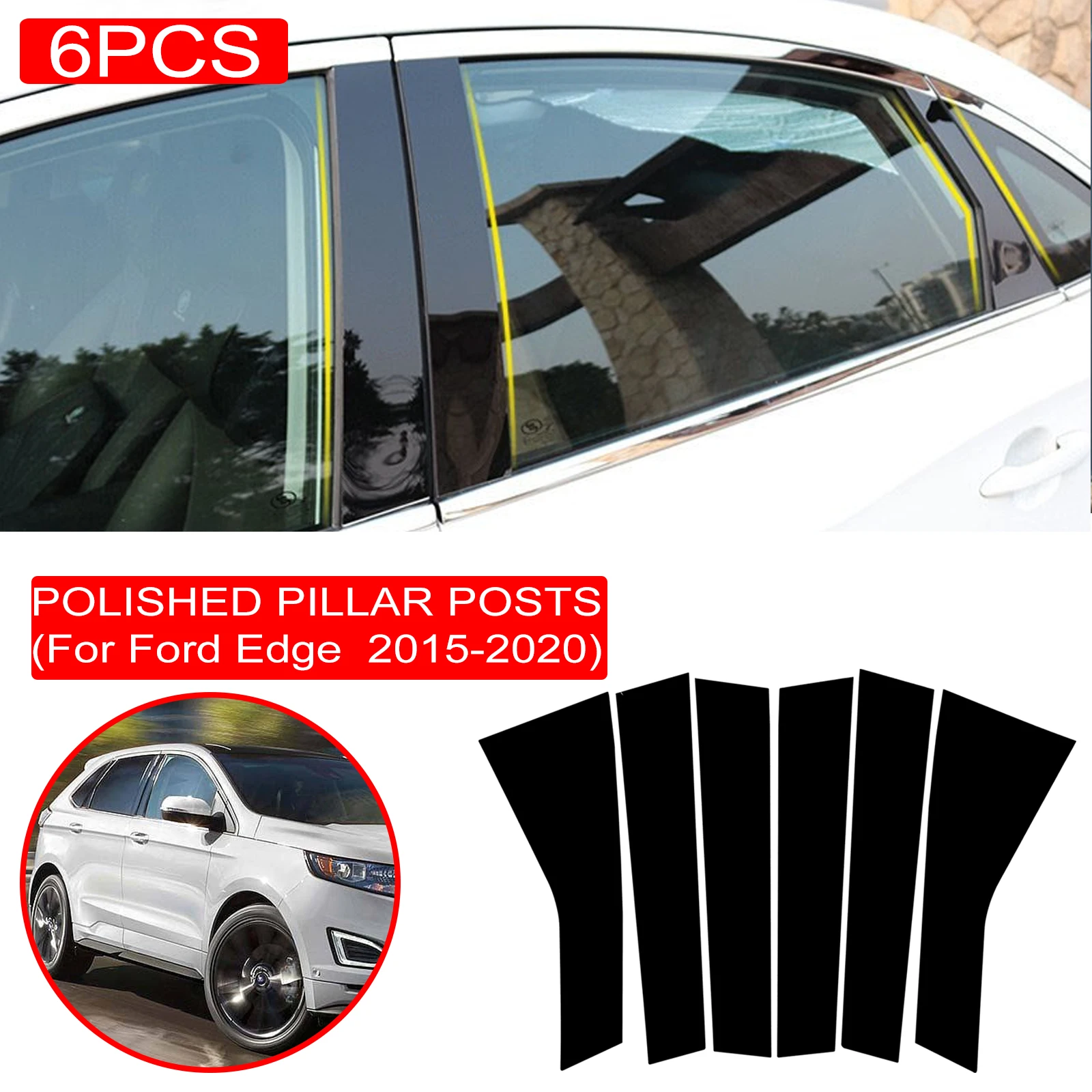 

6 шт. полированные столбы для стойки, подходят для Ford Edge 2015-2020, обшивка для окна, аксессуары для колонки BC, черная наклейка