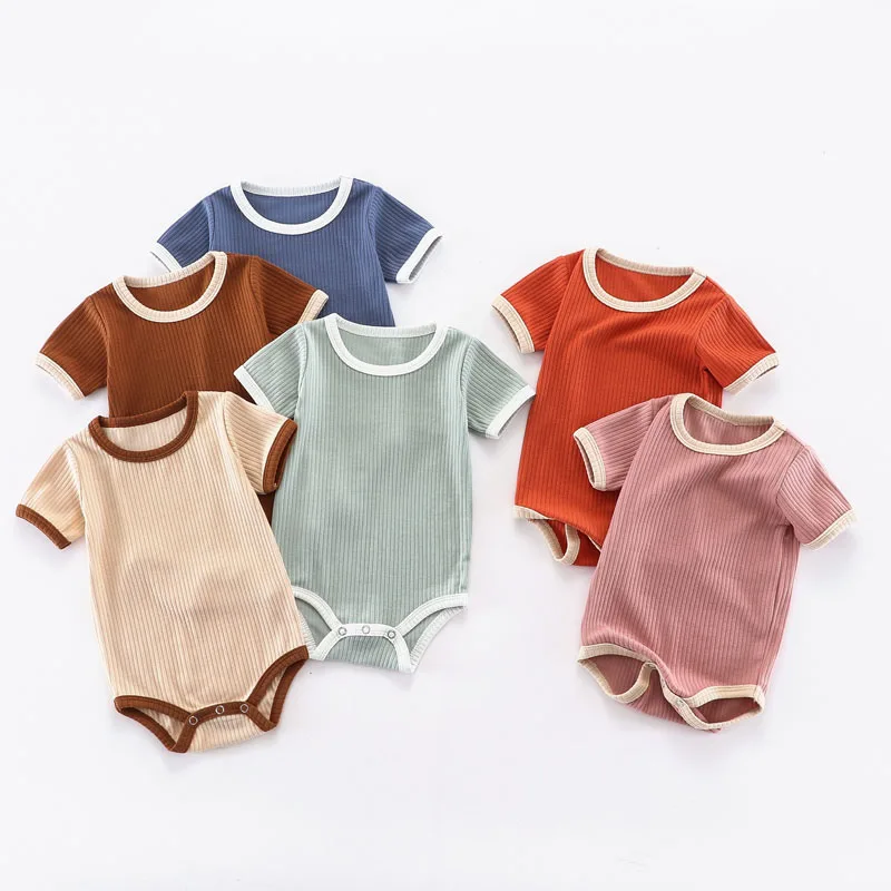 

2022 Summer Newborn Baby Romper Ribbed Infant Cotton Short Sleeve Body Suit Boy Girl Jumpsuits Baby Clothes 0-12M