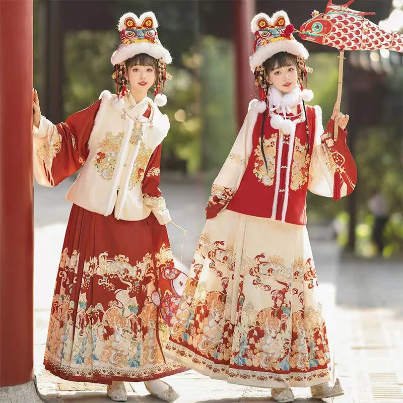 Оригинальный женский зимний костюм с вышивкой династии ханьфу мин утолщенная