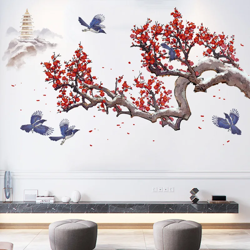 

Чернила в китайском стиле Цветущая Слива настенные стикеры гостиная спальня фоновая декорация обои большая роспись домашний Декор стикер