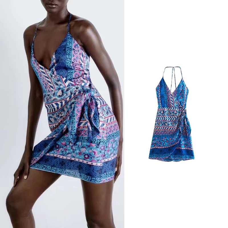 

Летнее женское мини-платье с принтом, без рукавов, с открытой спиной, женское пляжное платье на бретелях, Vestidos MSD7120, 2022