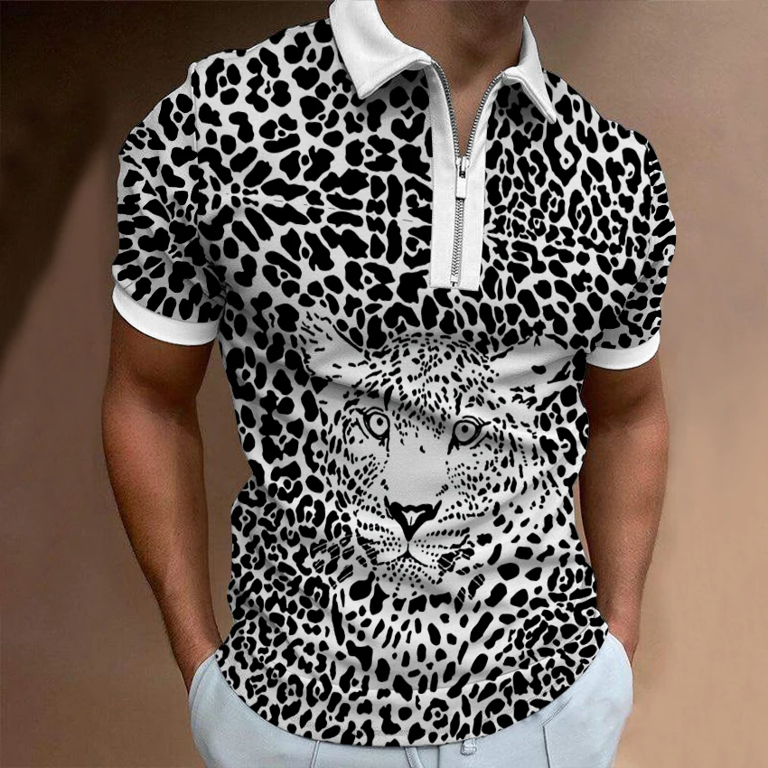 

Рубашка-поло мужская с леопардовым принтом, люксовая брендовая модная одежда, повседневная тенниска с короткими рукавами, рубашка-поло на м...