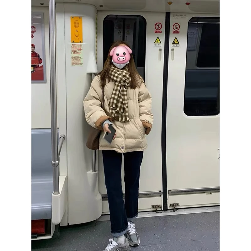 

2023 New Korean Winter Down Cotton Jacket Women Zipper Loose Padded Coat Female Solid Thickening Warm Puffer Parkas Jackets