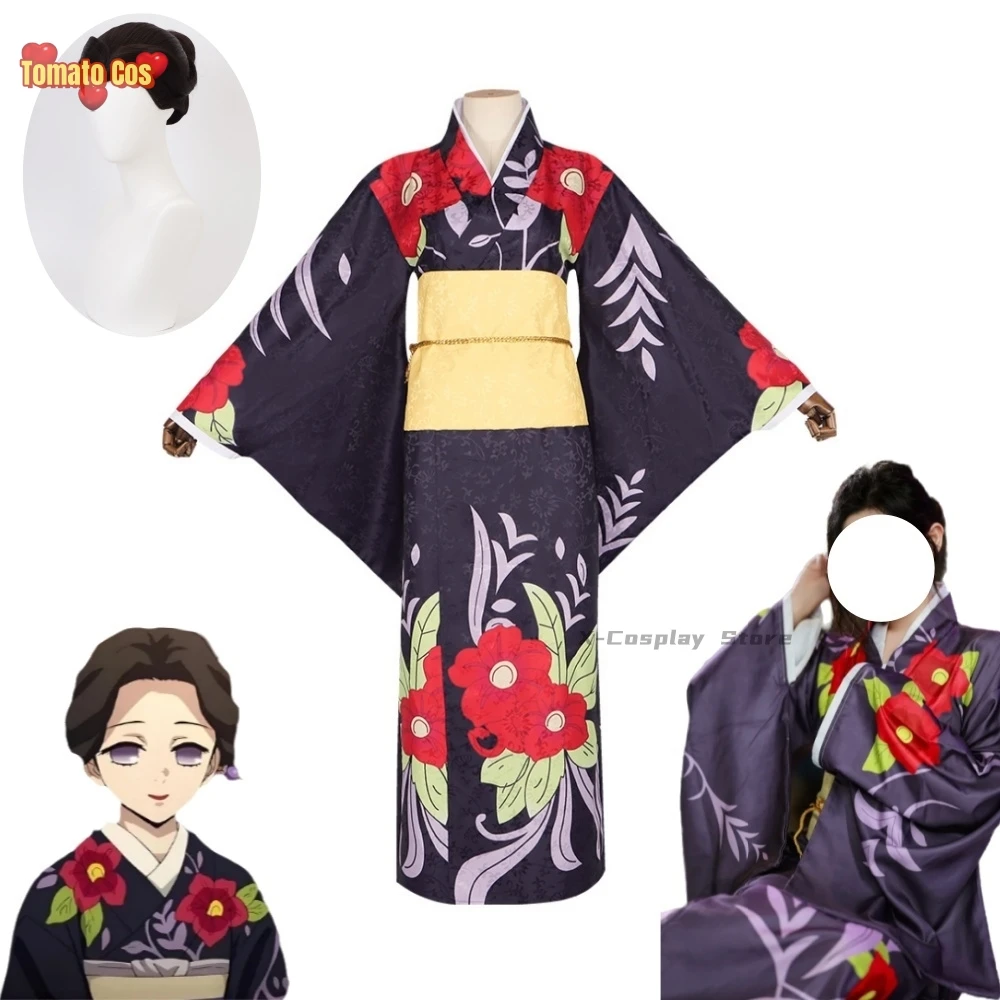 Аниме Demon Slayer Tamayo Косплей Костюм Kimetsu No Yaiba парик японский принт кимоно хаори