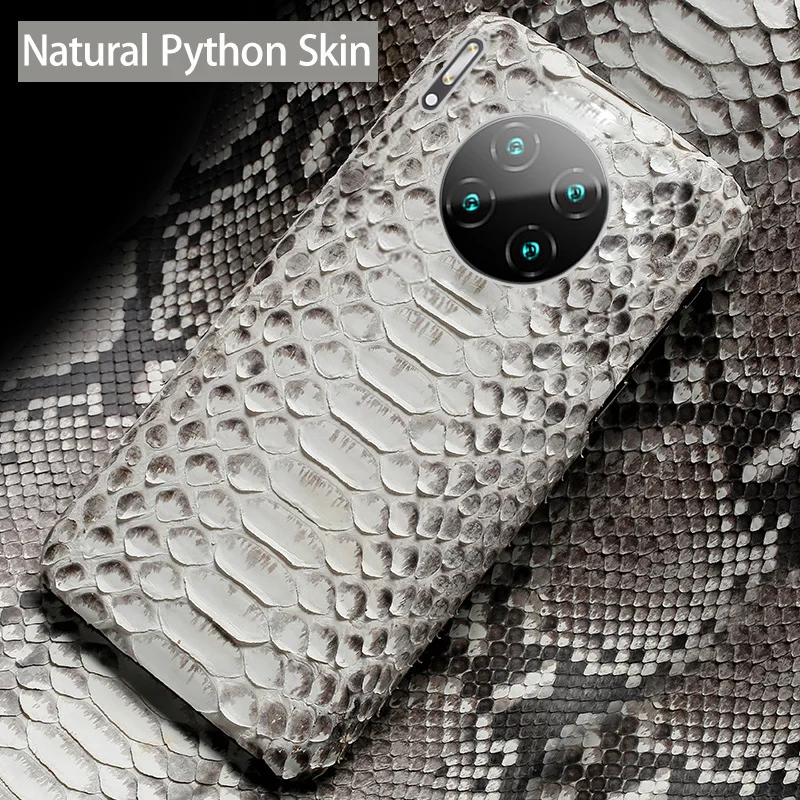 

Genuine Leather Phone Case For Huawei Mate 30 20X 9 P20 P30 Lite P40 Honor V30 20 20S 10 9X Pro Natural Python Snake Skin Cover