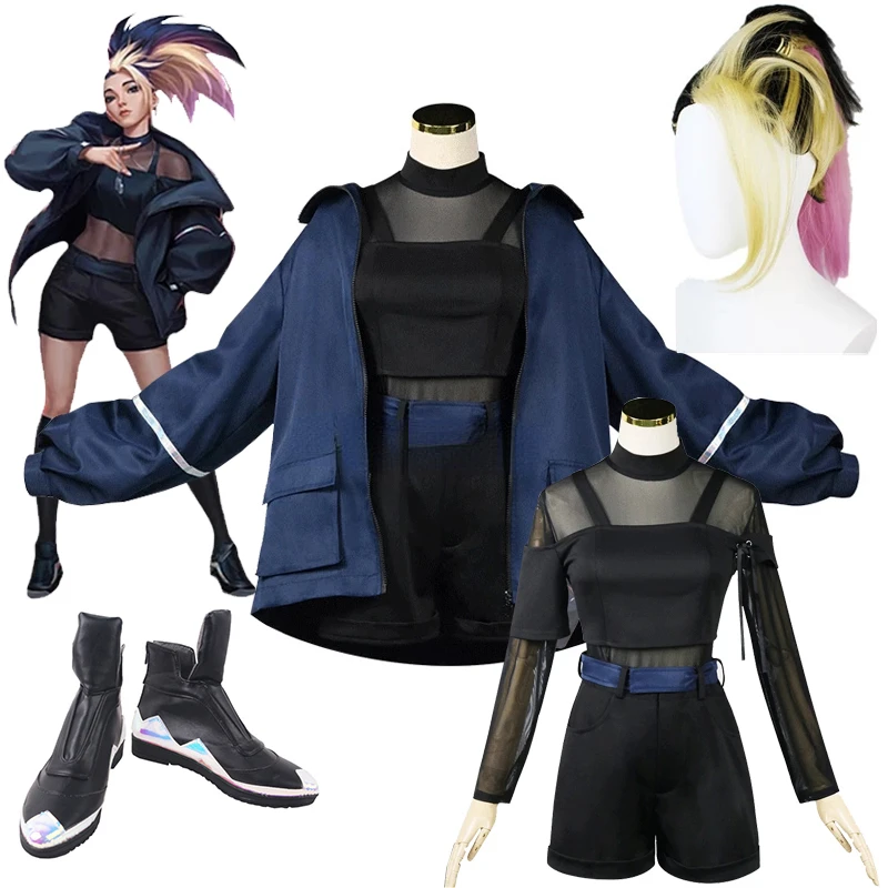 

The Rogue Assassin KDA Akali Game Cosplay Costume Sexy Akali Cosplay Clothes Jacket Women Halloween Full Set Cosplay Costume