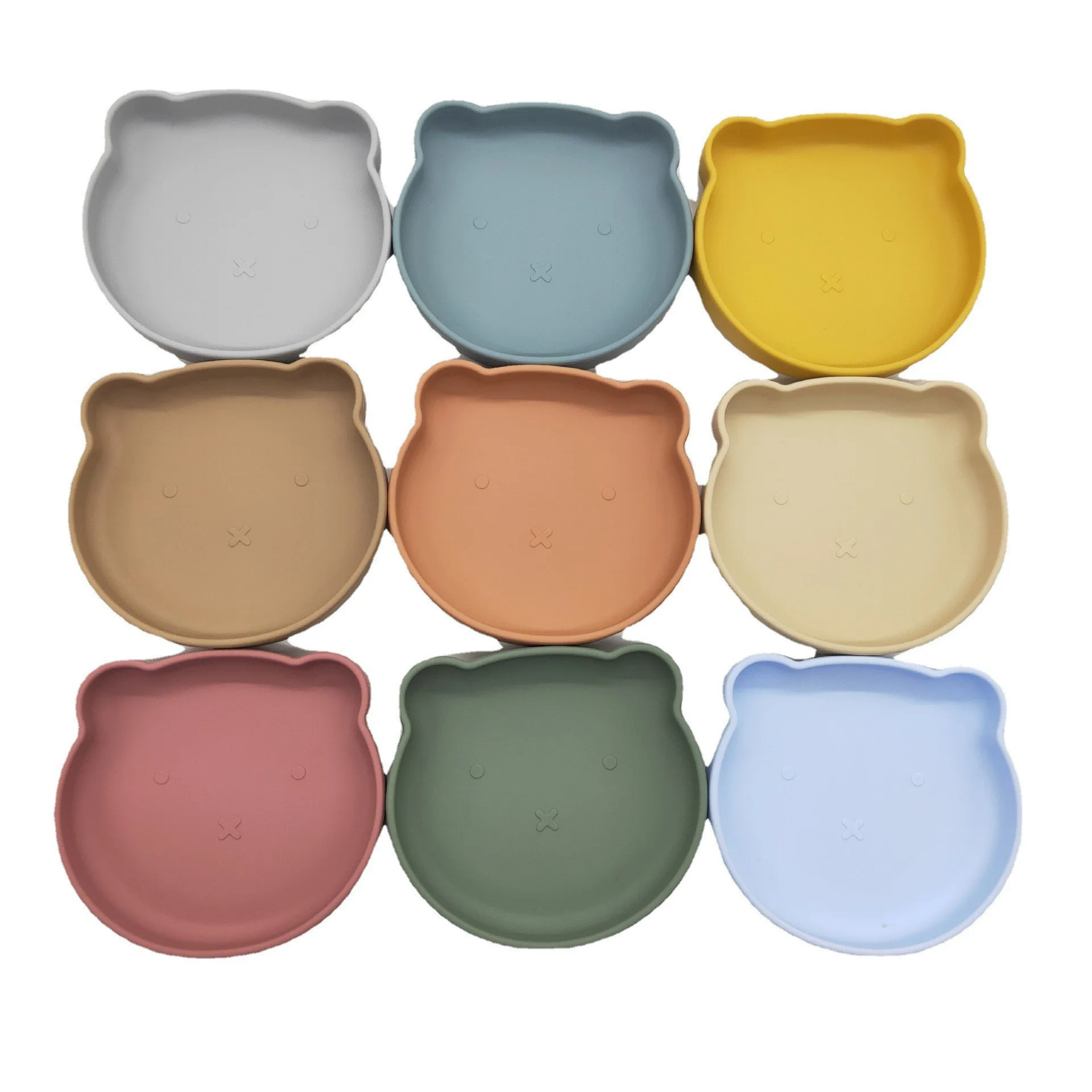 

New Product Sucker Plate Food Grade Silicone Tableware Cartoon Bear Adsorption Dish Silicone Bowl Baby Eating Dinnerware
