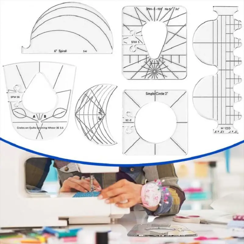 

1set/6pcs New Quilting Ruler Template Sample Set Acrylic DIY Sewing Tools Kit For Domestic Sewing Machine Sewing Accessories