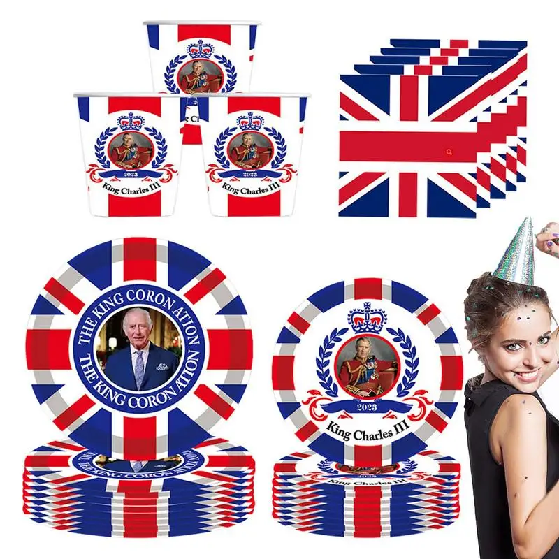 

Union Jack Paper Cups 50pcs King Charles Coronation Tableware Union Jack Party Napkins Dinnerware Set For King Charles III