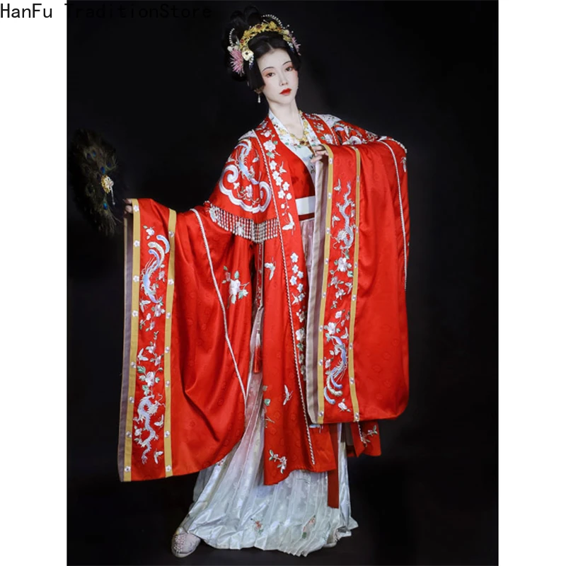 

Jieziji Original Chinese Style Women's Spring Exquisite Pearl Tassel Embroidery Set Big Shirt Traditional Hanfu Wedding Dress