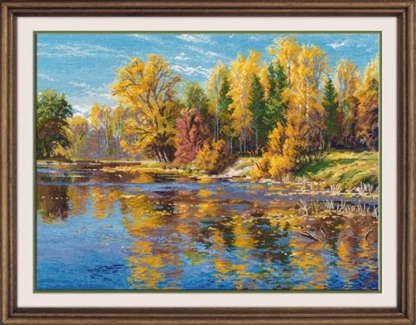 

Autumn Lake Scenery Forest River Cross Stitch Kits Sewing kit 16CT 14CT White Canvas Embroidery DIY Handmade Needle Home Decor