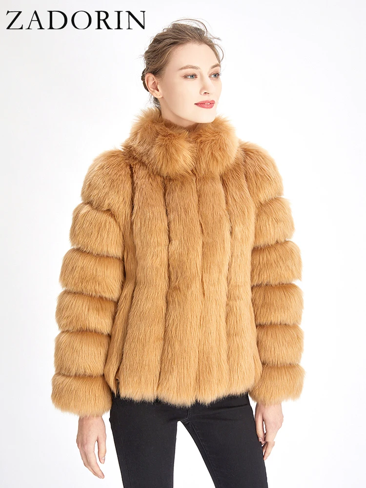 ZADORIN Fashion Winter Jacket Women Faux Fur Coat Luxury Thick Warm Stand Collar Striped Fur Jackets for Women 2022 Fur Coats