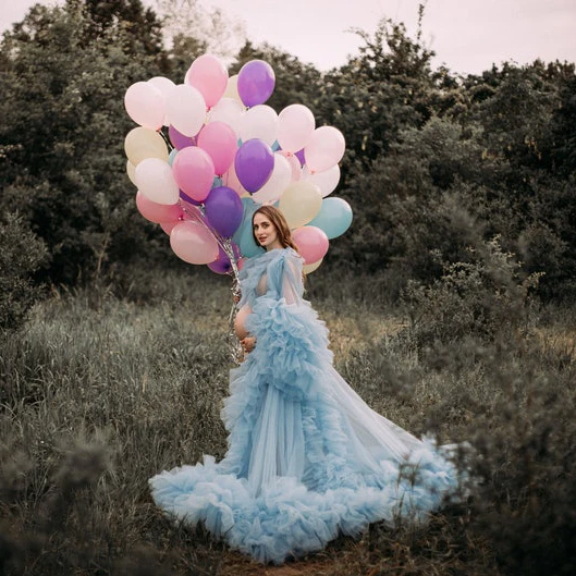 

Экстра пышные тюлевые платья для беременных пышные с длинными рукавами Регулируемый шлейфом для фотосъемки свадьбы свадебный Тюль R