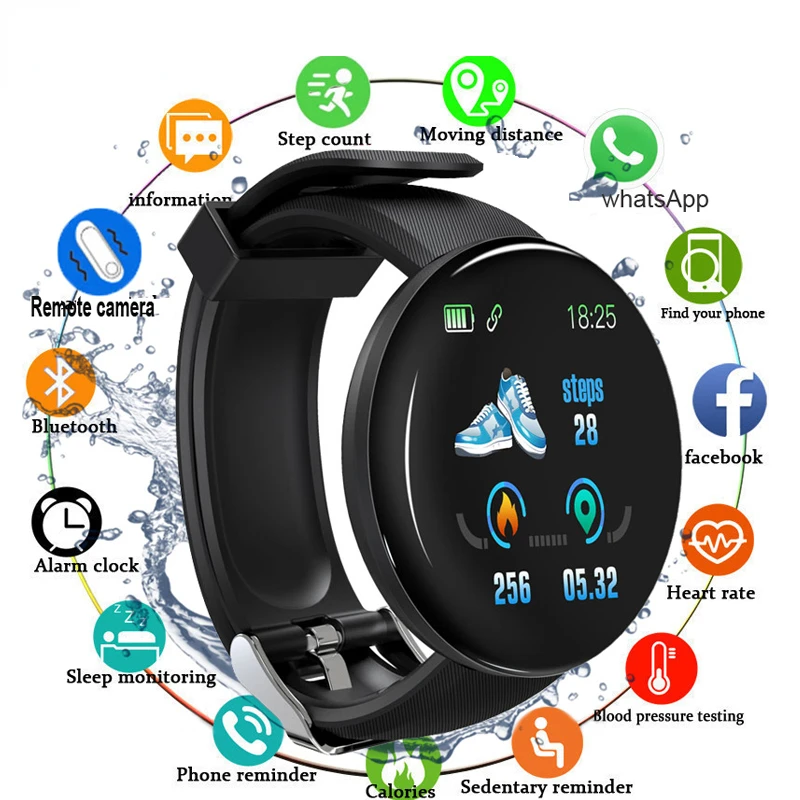 

Смарт-часы D18 с пульсометром, тонометром, водонепроницаемые