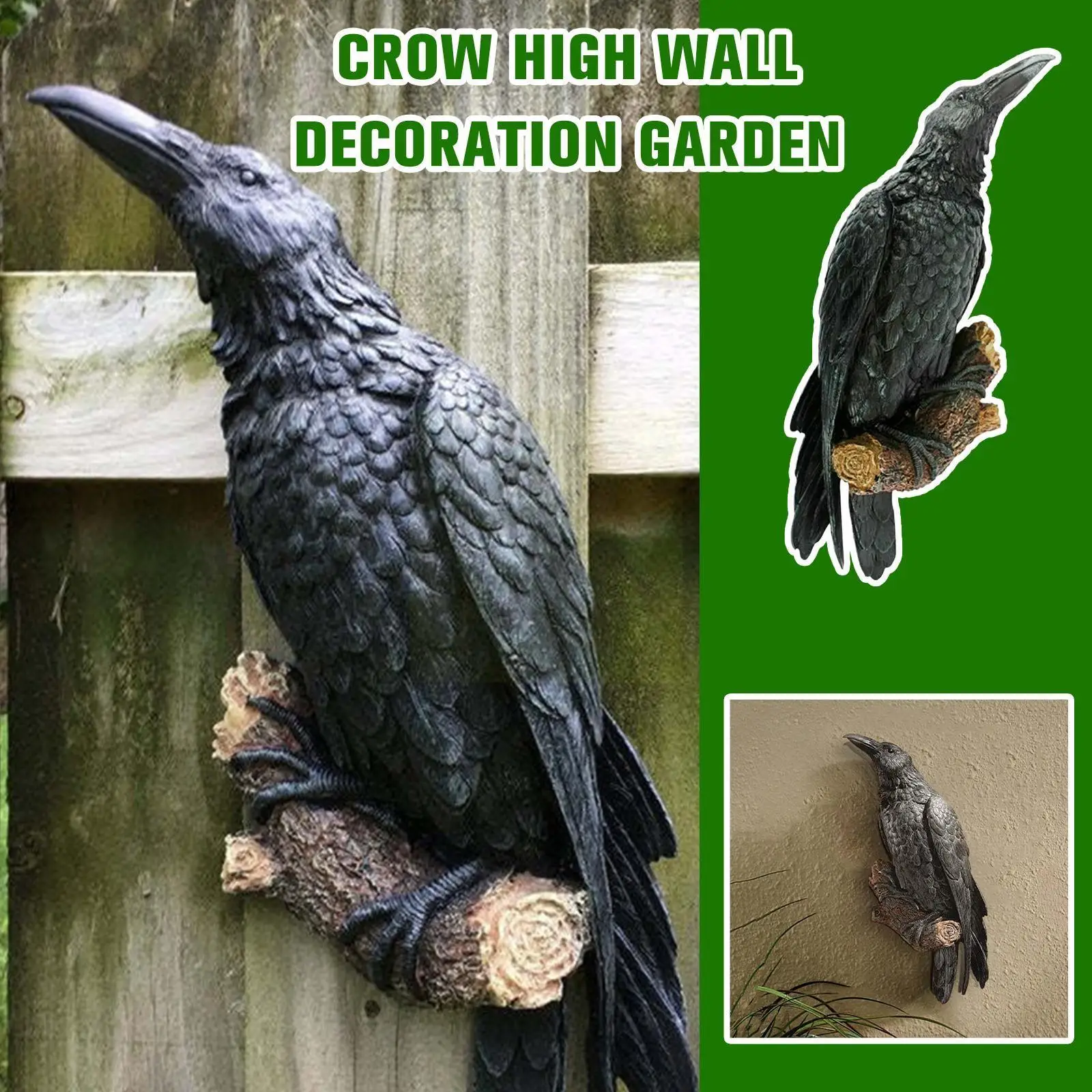 

1PC Simulation Crow's High Wall Craft Bird Scare Decor Eaves Outdoor Crow Decoration Garden Ornament Statue Resin Creative X6F9