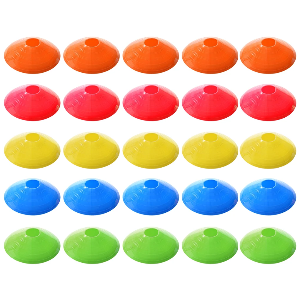 

Pack of 25 Football Disc Plastic Soccer Marking Coaching Cones Outside Sport Basketball Tennis Training Exercise