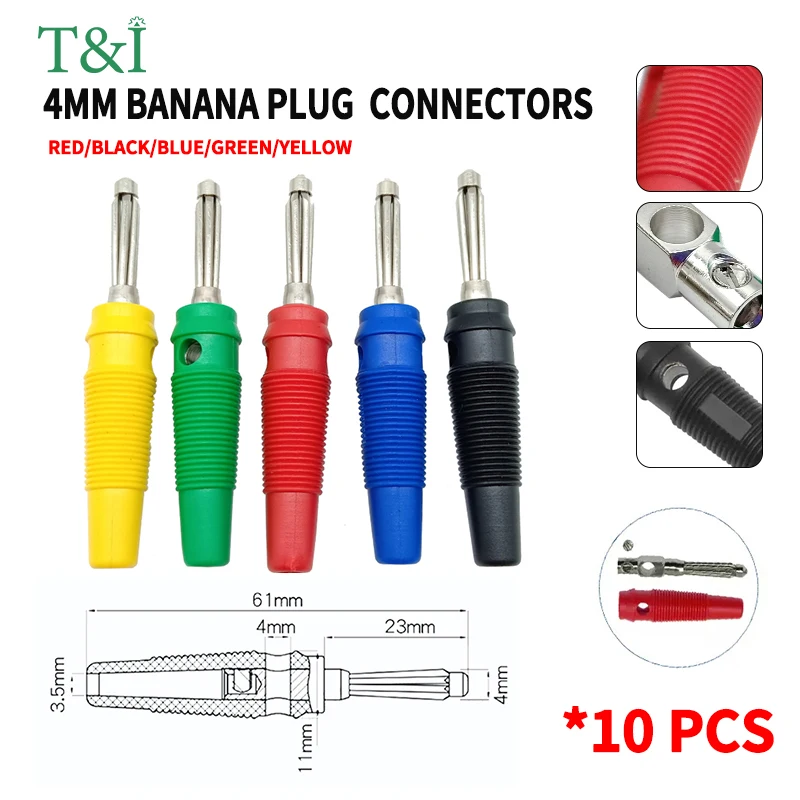 

10PCS 4mm Banana Plug (Plug + Socket Connector) Binding Post Lantern Plug Male Female Pair Terminal Breadboard Socket