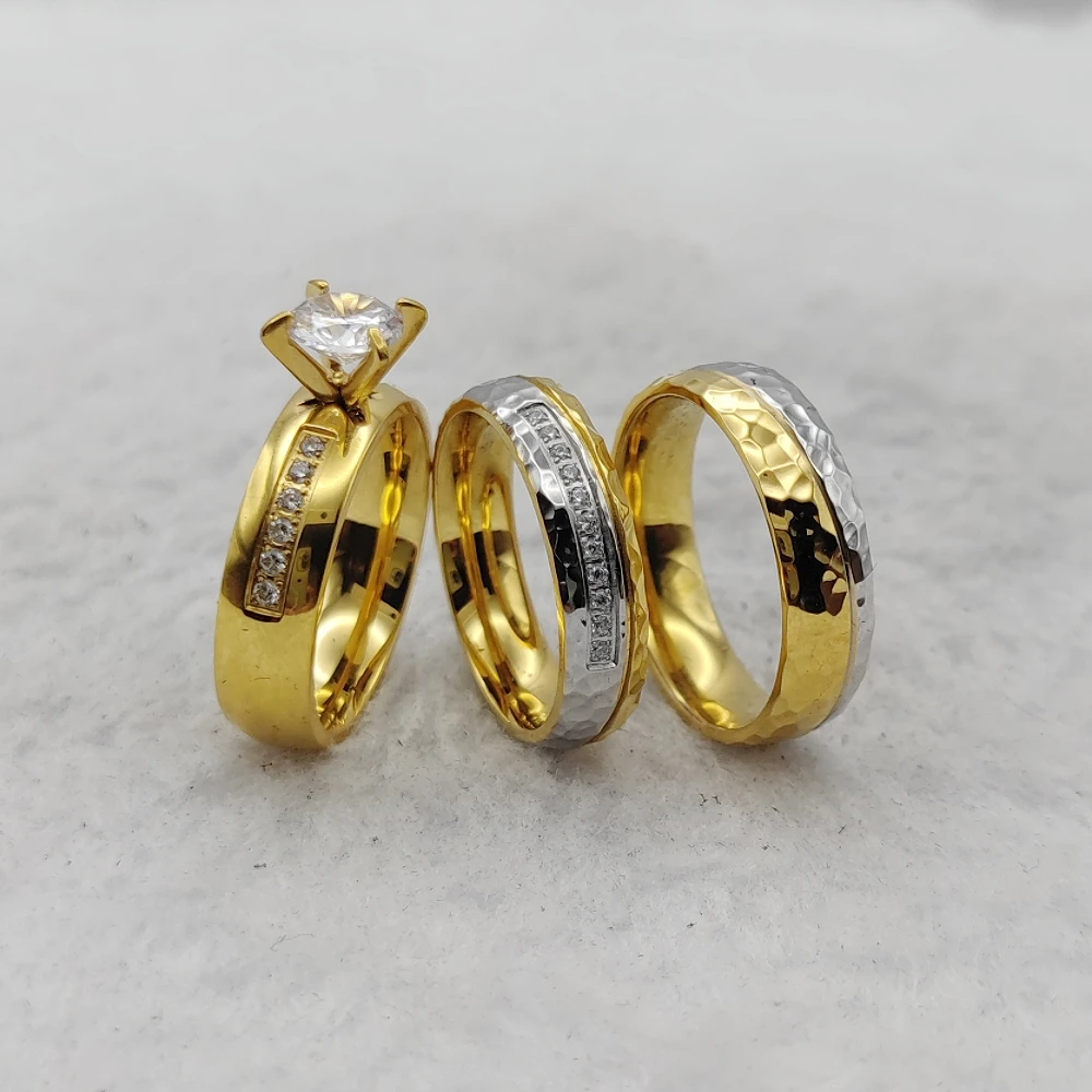 Hammered Designer Jewelry 2025 Wedding Proposals Ring Promise African 24K Plated Cz Engagement Marriage Rings Bridal Couples
