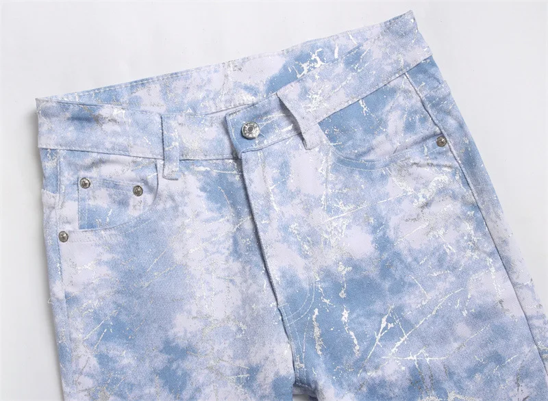 New Summer Street Men's Jeans Digital Printed Cotton Trousers for Men Fashion Mid-waist Casual Men Jeans