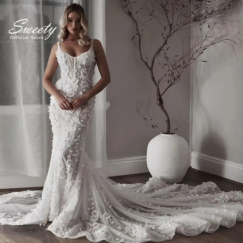 Купи Vintage Mermaid Wedding Dress Embroidered Lace On Net With A-line Floor Length Slim-line O-neck Sleeveless Bride Dress Button за 7,553 рублей в магазине AliExpress